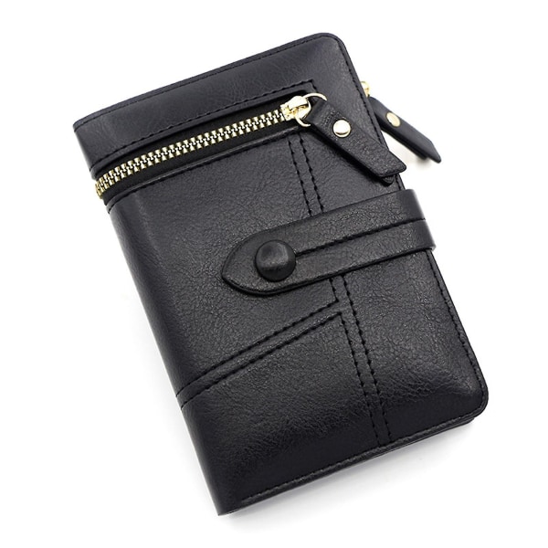 Plånbok dam PU-läder Tri-Fold Plånbok Smal kort plånbok Små pengar Clips för affärsresekontor utomhus (svart)