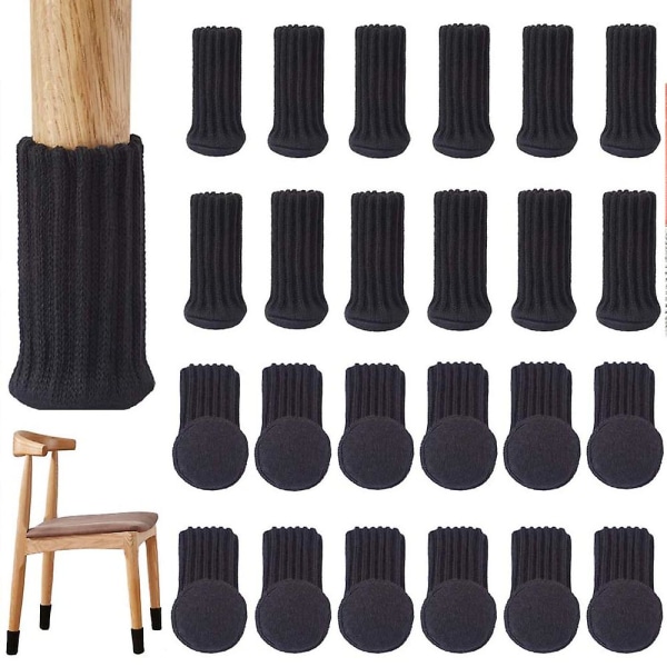 24 stk. stolesokker - møbelsokker skridsikre elastiske betræk til stolebensfødder, strikkede møbelpuder (passer til møbelfødder med omkreds fra 3" til 5")