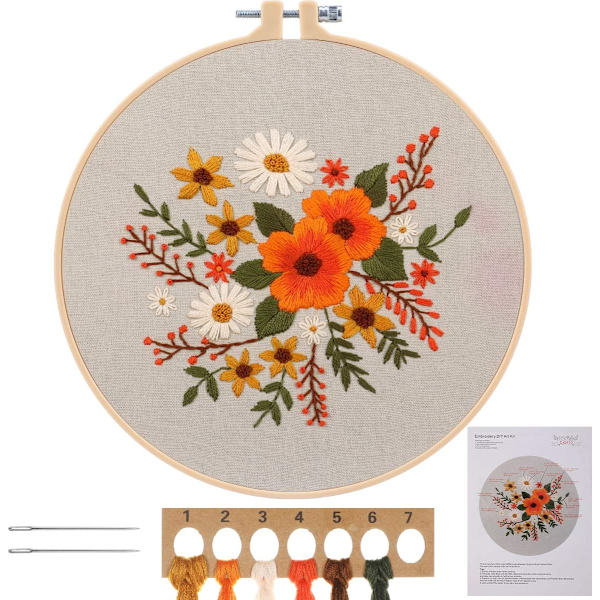 Korsstygnsstartset med blommönster
