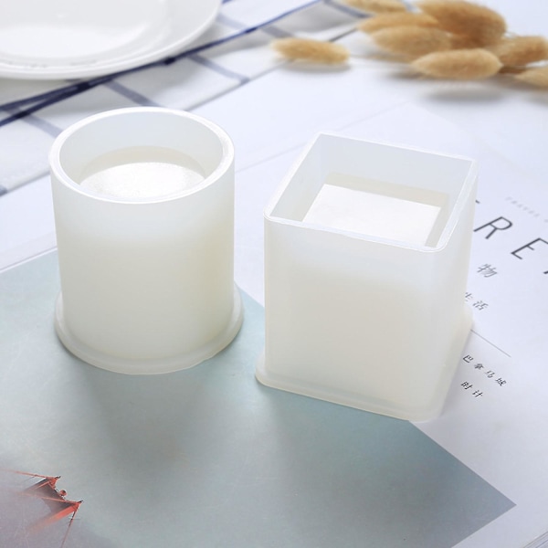 2 stk. Diy firkantet harpiksform terning og cylinder silikoneforme Diy blomsterpotteforme potteform kuglepenneholderforme