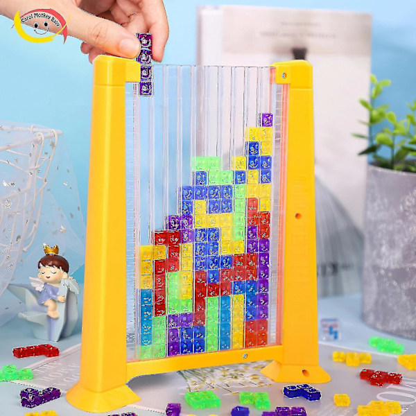 Färgglada 3D Tetris Barnintelligens Pussel Byggklossar 2 i 1 Brädspel Partyspel 70 st/set (Gul)