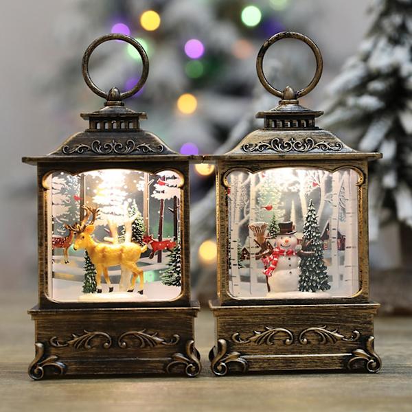 Julgran Lykta Ornament med Retro Ram Träd Snögubbe Älg Staty Nattlampa Skrivbordsdekoration (Julgran)