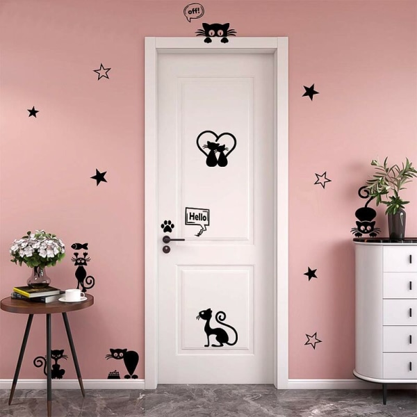 Cat Wall Sticker, Black Cat Switch Stickers, Vattentät avtagbar dekoration för vägg
