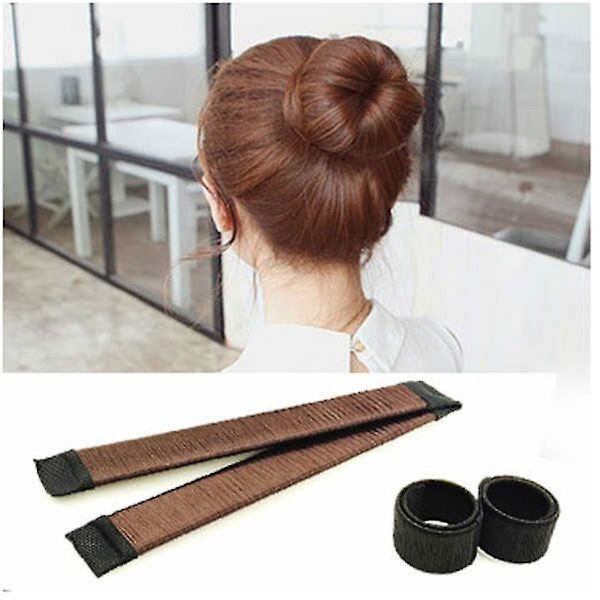 Hårbulle-skapare, Fransk Magisk Twist Hårvikt Wrap Snap Band Twist Bun Shaper (2 st, Brun, Mörkbrun)