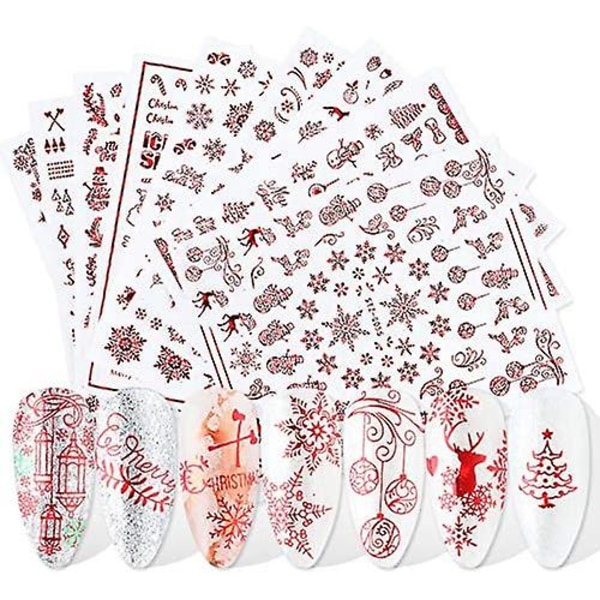 9 ark Christmas Nail Art-klistremerker Dekaler Nytt 3d Snowflake Elgmønster Gjør-det-selv-dekorasjonsverktøy Tilbehør Lang skjønnhet For kvinner Jenter Barn (rød)