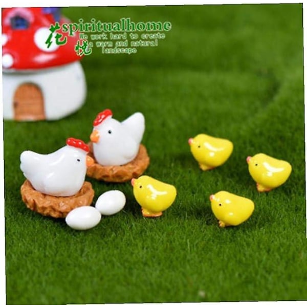 13 stk Høne Kylling Kylling Egg Nest Liten Beitestatue Figur Mikrohåndverk Ornament Miniatyrer Hjem Hage Dekor