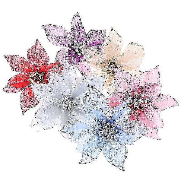 10 st konstgjorda blommor julgransprydnader bröllopsfest dekor blommor (blå)