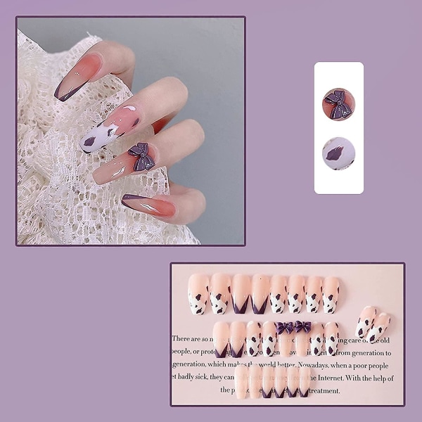 24st kistpress på naglar, franska 3d båge lösnaglar, konstgjorda cover extra långa nageltips för kvinnor och flickor