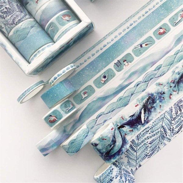 8 Rolls Tape Set, Decorative Adhesive Tape Collection for Crafters, DIY Crafts, Embellish Journals, Planners, Cards and Scrapbooking (Blue Rhythm)