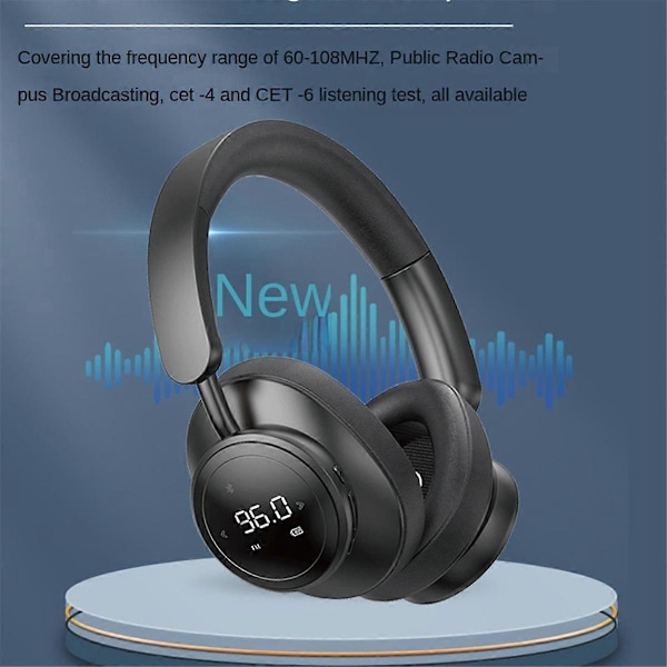 Trådlösa Hörlurar med Mikrofon, Vikbara Over-Ear Bluetooth 5.3 Hörlurar Stöd TF-kort FM-Radio Svart