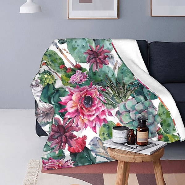 Smuk Kaktus Kasttæppe Fleece Flannel Tæpper Sofa Seng Tæppe Til Børn Teenagere Voksne
