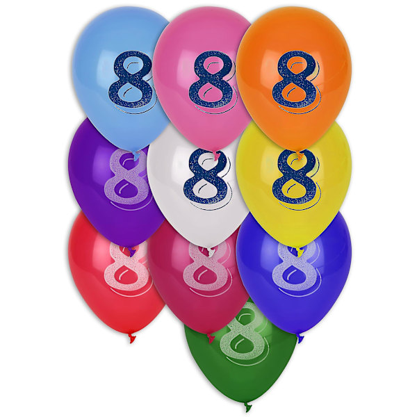 8 Ballonger nummer 8 mångfärgade 30 cm