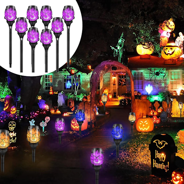 LED-trädgårdslampa med hög ljusstyrka, IP65 vattentät, fantastisk visuell effekt, automatisk på/av, Halloween-solflamlampa, dekoration (blå)