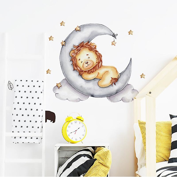En uppsättning väggdekaler för barn - Liten lejon på månen Baby Room Decor - Väggdekal