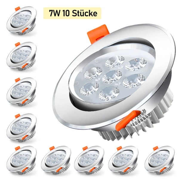 10X 7W kølig hvid LED-indbygningsspot, velegnet til badeværelser osv. (7W åbning 9-10CM, hvidt lys 6000-6500K)