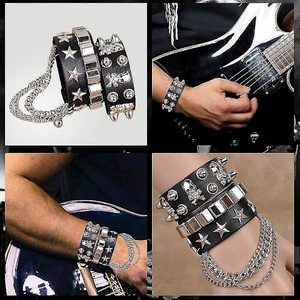 1980'erne Metal Rocker Rockstar Rock N Roll Kostume 70'erne 80'erne Party Tilbehørssæt Pandebånd Tattoo Manschetter Handsker Punk Armbånd (6 Stykker)