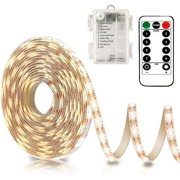 3m Paristokäyttöiset LED-nauhavalot kaukosäätimellä, 90 LED-valoa, vedenkestävä, 8 tilaa, himmennettävä, ajastimella, itseliimautuva, lämmin valkoinen