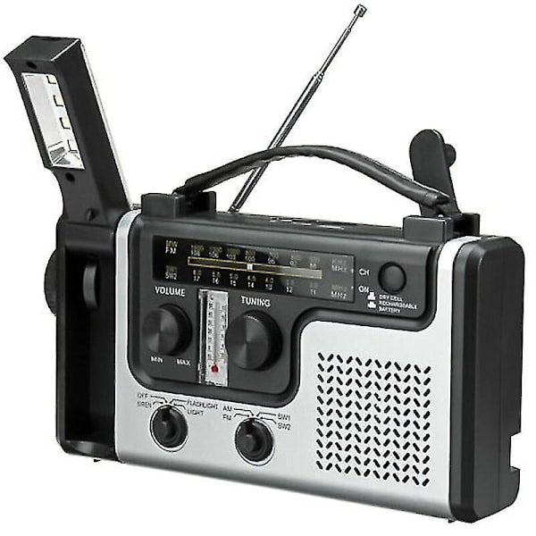 Multifunktionell Solcellsdriven Handvev Radio AM/FM/SW Nödradio Med LED-ficklampa