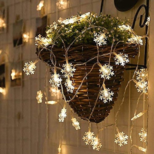 Snowflake Fairy Lights, 40 LED batteridrevne Fairy Lights, 2 lystilstande, dekoration til indendørs udendørs belysning, soveværelse, bryllup, fødselsdag, Va