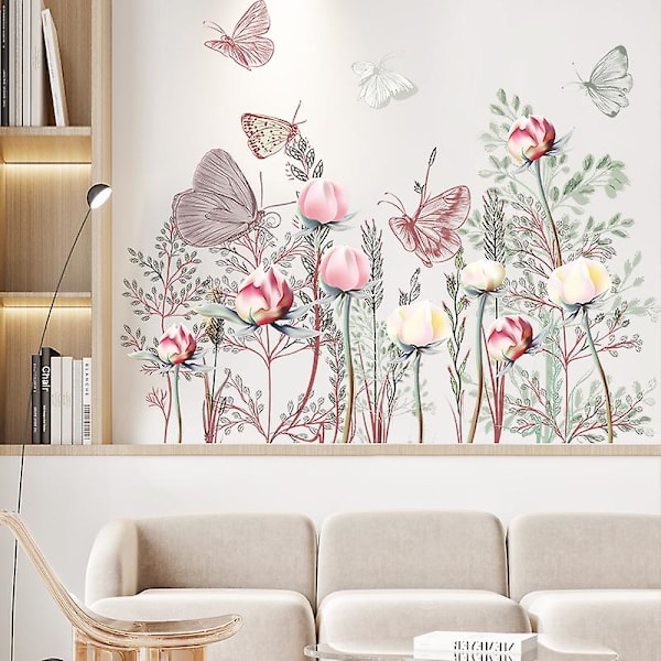 En uppsättning blommiga fjärilsväggdekaler kreativa vackra väggdekaler för vardagsrum sovrum kontor kök