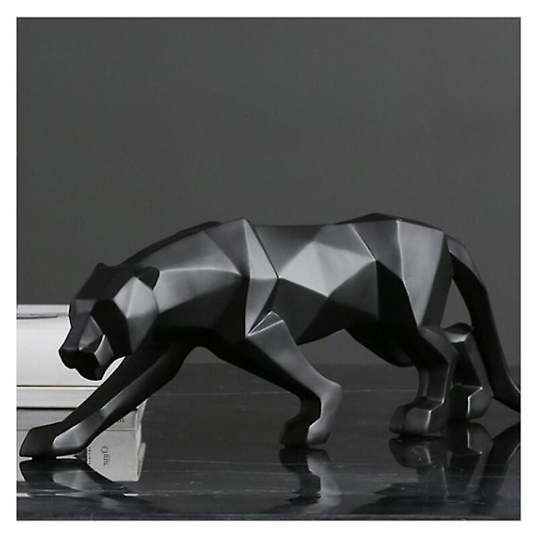 Panter Skulptur Prydnader, Panter Skulptur/Staty Modern Geometrisk Harts Leoparden Prydnader/Konst Hantverk Dekor för Hem Bibliotek Fönster Butik - Svart,