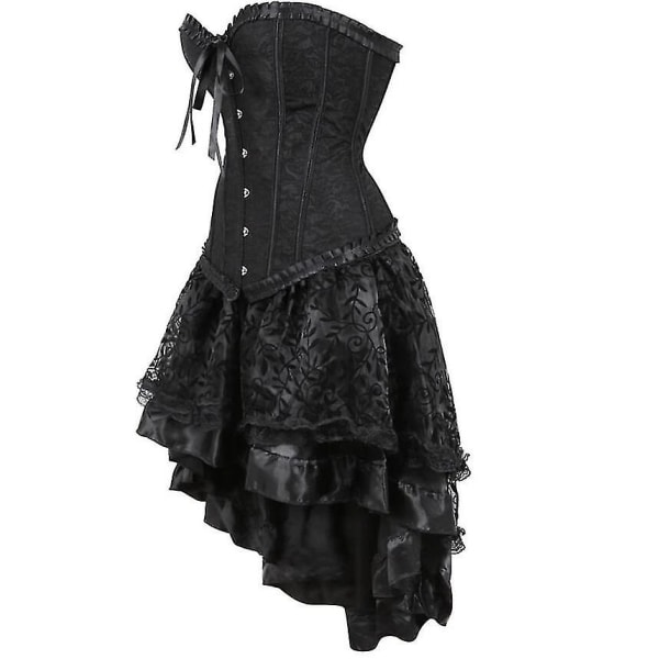 Burlesk korsett och spets Rufsig oregelbunden kjol Set Gotiska klänningar Korsetter Bustiers Party Plus Size Vintage Sexig Korsettklänning