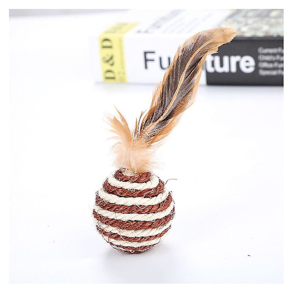 Katzenbälle Spielzeug Katze Sisalball mit bunten Federn Rolling Ball Kätzchen spielen Rassel Stripe Toys Who Cats Betterlife