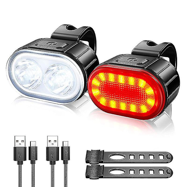 2 stk USB-opladelige cykellys sæt - Lyse cykellys LED baglygte