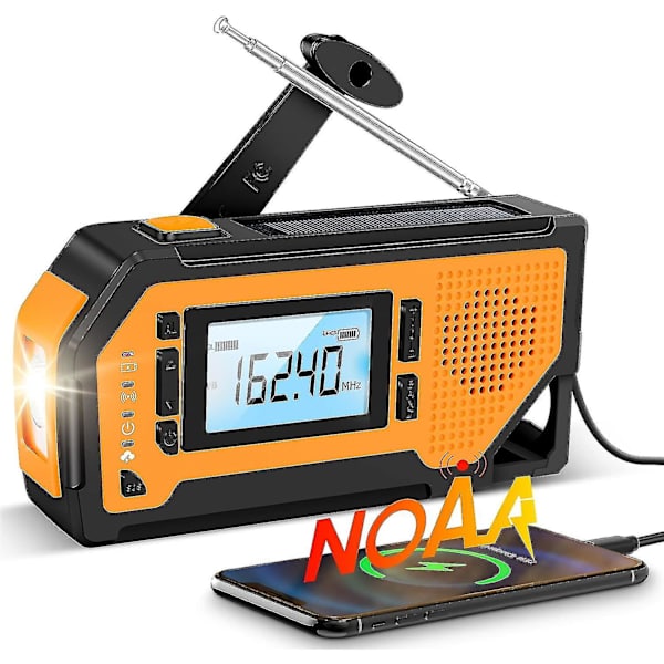 Nödhandvevad Solradio - Bärbar AM/FM/NOAA Väderradio, Med Mobiltelefonladdare