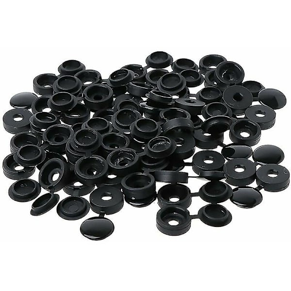 100 stk. Plastskruedæksler, Plastskruelåg, Skruedæksel, Skrueunderlagsskruedæksel, Dekorativt skruedæksel (Sort)