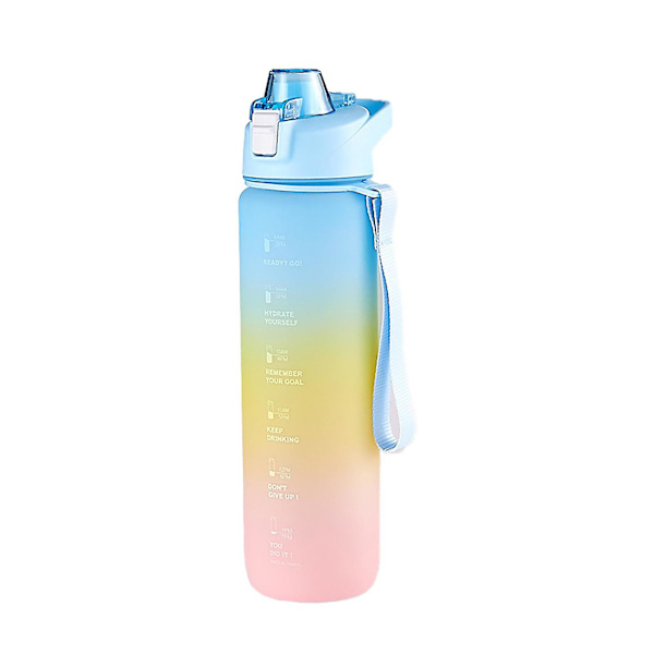 44oz Sport Vattenflaska med Tidsmarkör 1300ml Läckagesäker Vattenflaska med Flipplock Gradient Färg (Himmelsblå)