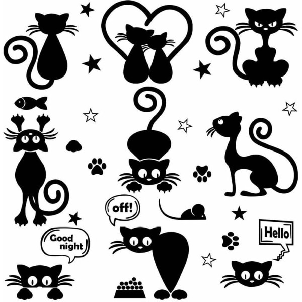 Cat Wall Sticker, Black Cat Switch Stickers, Vattentät avtagbar dekoration för vägg