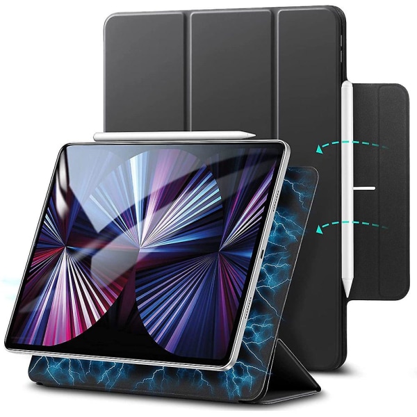 Case on yhteensopiva Ipad Pro 11 2021:n ja 2020:n kanssa, magneettikiinnitys, jossa on kääntösuojaus nukkumaan, videotilaan ja tyyppitilaan - musta