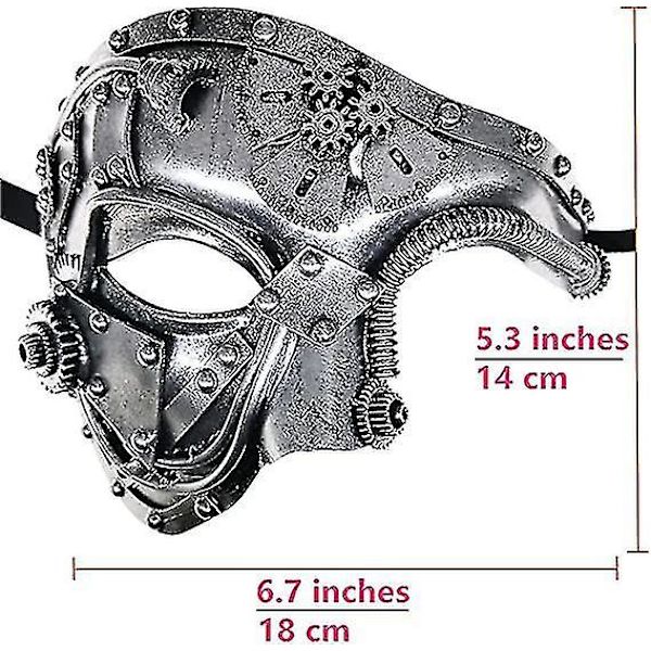 Steampunk Metallisk Cyborg Venetians Mask, Maskeradmask För Halloween Kostymfest/fantom Operan/Mardi Gras Boll