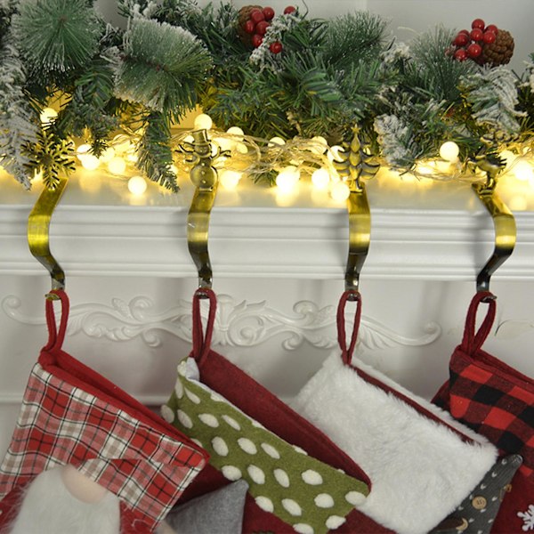 Julstrumpa Hållare Mantel Hook Guld Silver Färg Elk Snögubbe Snöflinga Träd Julgåva Väska (Julgran, Guld)