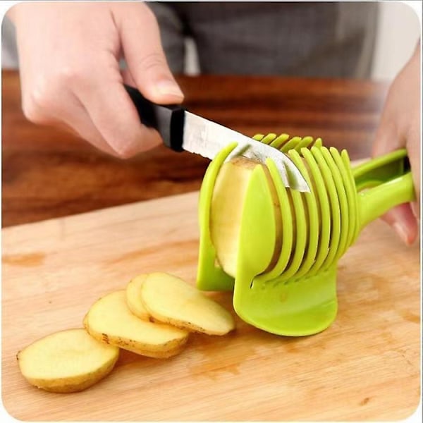 Handhållen tomatskärare brödklämma frukt grönsaksskärare citronskärare potatis äpple pryl kökstillbehör köksredskap grön
