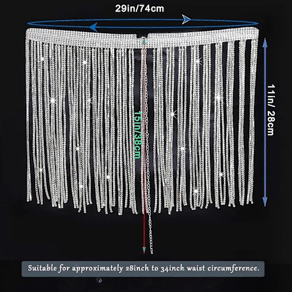Strasskjol Dam Kristall Kroppskedja Bling Tofs Frans Diamant Midja Magdans Bälte Kostymgåva för kvinnor/män