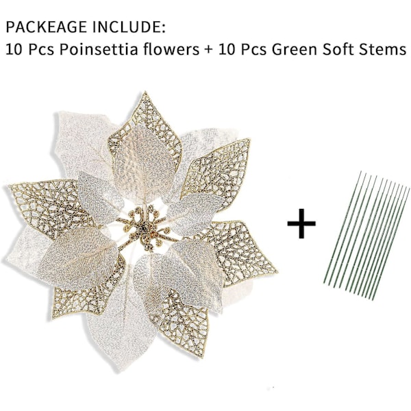 10-pack Julstjärneblommor med Glitter, Julstjärnebuskar, Julgransblommor, Jul