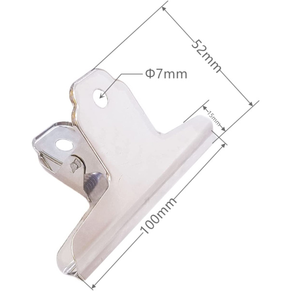 12 Bulldog Clips, 10 cm rostfritt stål bindemedel