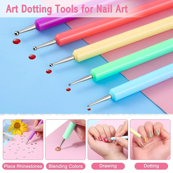 Nagelprickningsverktygspenna, präglingspenna med kulspets i dubbla storlekar, nagelprickningsverktyg för nail art