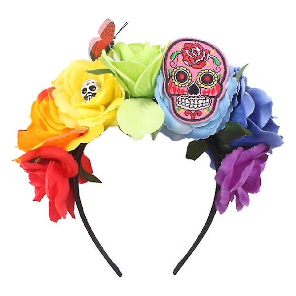 Halloween Kunstig Rose Blomster Hårbånd Broderi Kranium 3d Til Sommerfuglkrone Krans Dødedag Festival Hovedpi