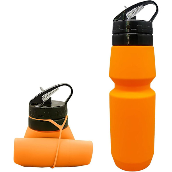 Sammenfoldelig Vandflaske, 750ml/26OZ - BPA-fri blød vandflaske, fødevaregodkendt silikone, sammenklappelig vandflaske (orange)