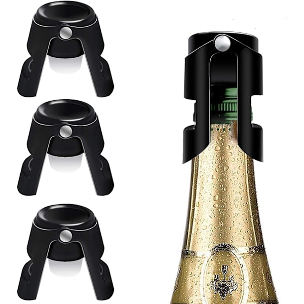 3 stk. sorte champagnepropper i rustfrit stål til forsegling af champagne og mousserende vin - ingen lækage, ingen spild - champagnepropper i rustfrit stål til mousserende vin