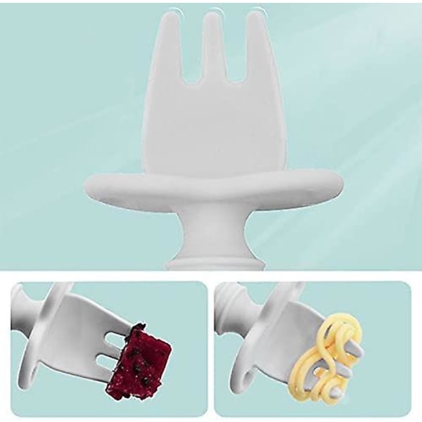 Fyra Bb-gafflar, Bb-skedar för nybörjare, silikongaffel och sked, ergonomiska bestick för nybörjare, bestick Bb-set, gaffel och sked Bb