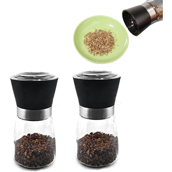 Salt & Pepper Mill Sets, 2 st Premium Black Pepper Grinder, Justerbar Grovhet, Manuell Pepparkvarn ABS Glas Kvarn