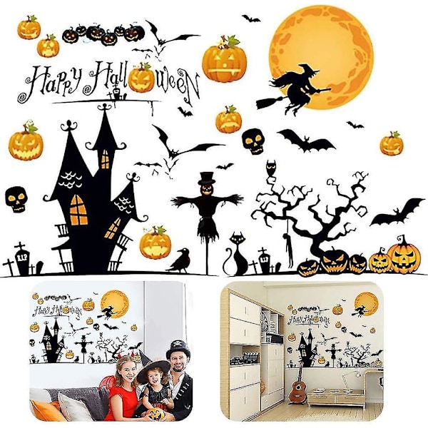 Halloween Wall Stickers Window Stickers Self Adhesive Removable Wall Decals Bats Skull Pumpkin Stickers For Halloween Party Wall Window Decorations