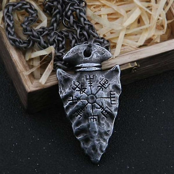 Retro Nordic Viking Sinkkiseos Awe Kypärä Ja Vegvisir Keihäs Riipus Kaulakoru Miesten Amulett Korut