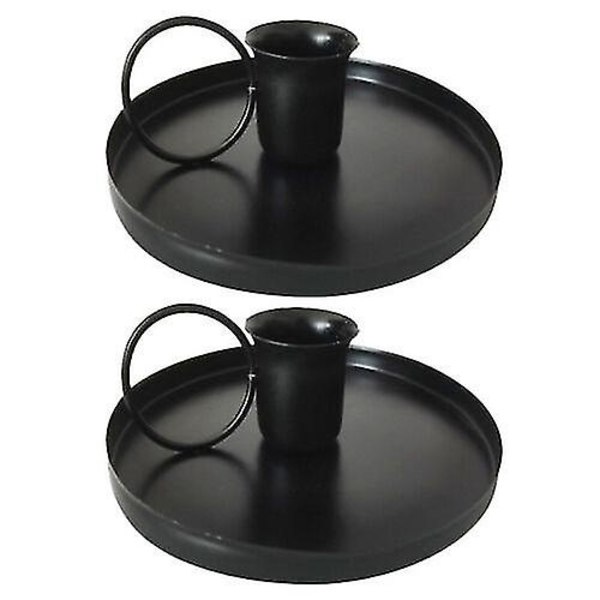 2 st Retro Metall Ljusstake Ljusstake Dekoration för Skrivbord Bröllop Heminredning (Svart)