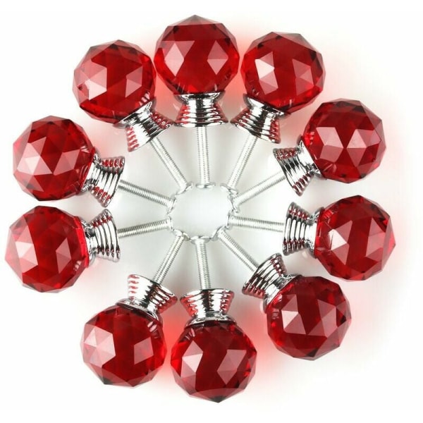 10 st svart röd kristallglaskula runt glashandtag dekoration för skåplåda, HANBING