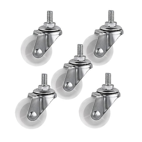 5 stk/sæt Hjul 1,5 tommer Hvid PP Skrue Universal M8 Gevind Rullediameter 4cm Displayramme Hjul